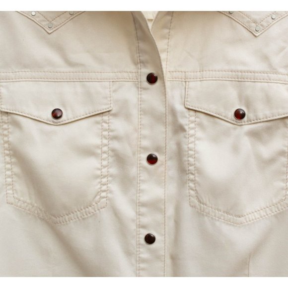 Massimo Dutti Womens Sz S Creamy White Fitted Pearl SnapUp Studded Western Shirt - Picture 2 of 12